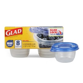 Glad GladWare Mini Round Food Storage Containers with Lids, Small BPA Free Reusable Plastic Snack Containers with Lock Tight Seal for Lunch, Portion Control, and On the Go, 4 Oz, 8 Count