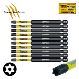 10 x SabreCut SCTP4089_10 89mm T40 TX40 Torx Tamper Proof Security Magnetic Impact Screwdriver Driver Bits Set Heavy Duty Compatible with Dewalt Milwaukee Bosch Makita and More