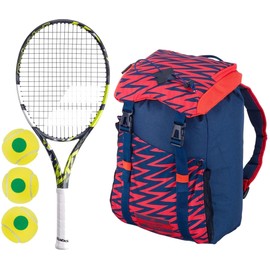 Babolat Pure Aero 26 Inch Junior Tennis Racquet Bundled with a Blue/Red Child's Tennis Backpack and 3 Green Dot Tennis Balls