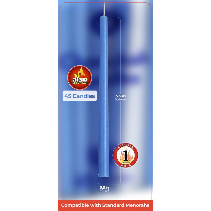 Ner Mitzvah Long Chanukah Candles, Diameter Fits Most Menorahs, Premium