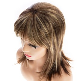 Beweig Long Blonde Wigs for Women Natural Straight Blonde Brown Wig with Bangs Synthetic Hair Wig for Daily Party Use