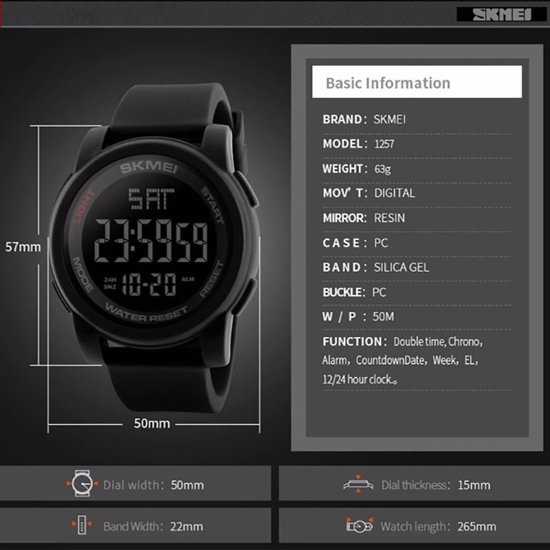 SKMEI Mens and Teenagers Large Display Digital Watch 50 Water