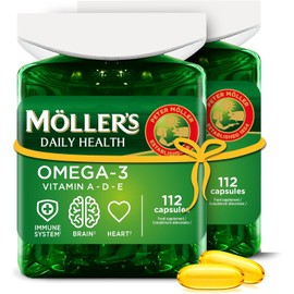 Moller's ® Omega 3 Capsules Fish Oil Scandinavian Omega-3 Dietary Supplement with EPA, DHA, Vitamin A, D and E 166 Year Old Brand Health for Every Day 224 Omega-3 Capsules