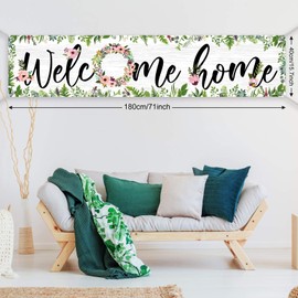 Large Welcome Home Banner Flower Cluster Welcome Banner Decoration Spring Summer Floral Welcome Home Garland Hanging Backdrop Sign Photo Booth Background for Home Party Decor