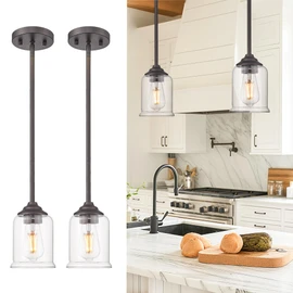 zeyu Farmhouse Hanging Pendant Lights 2 Pack, Modern Pendant Lights Kitchen Island with Clear Glass Shade, Oil Rubbed Bronze Finish, ZSL104MIL-2 ORB