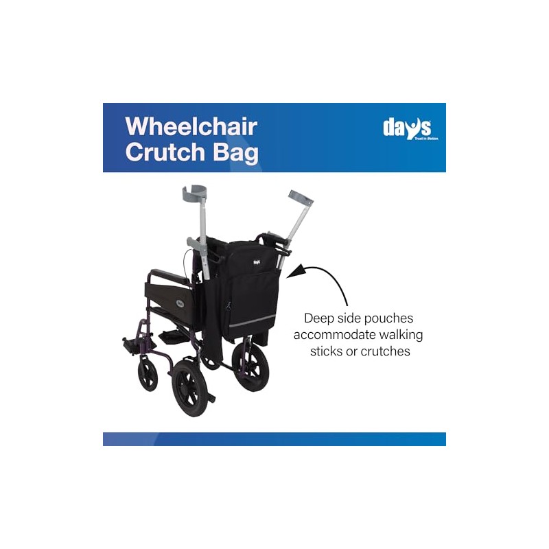 Days Wheelchair Bag with Crutch Pocket, 27L, Black