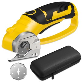 Cordless Electric Scissors - 4V Rechargeable Rotary Cutter with Safety Lock & LED Light, Heavy Duty Tool for Cardboard, Leather, Carpet, Plastic, Fabric, Crafting, Sewing & DIY, with Case (Yellow)