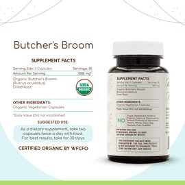 HerbEra Butcher's Broom 60 Capsules, 500 mg, Made with USDA Organic Butcher's Broom (Ruscus aculeatus) Dried Root (60 Capsules)