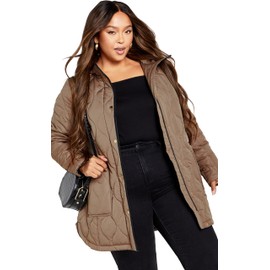 EVANS Women's Plus Size Quilted Contrast Trims Coat, Desert Sand