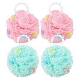 4 Pack African Net Shower Puffs - Mesh Soft Loofah Exfoliating Bath Sponge for Rich Lather, Shower Accessories for Women & Men (Pink,Green)*2