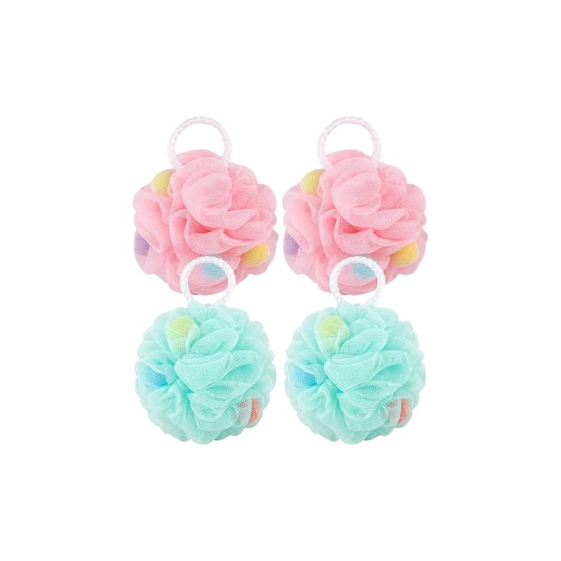4 Pack African Net Shower Puffs - Mesh Soft Loofah