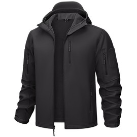 TACVASEN Men's Tactical Jacket with Hood Water Resistant Softshell Coat Black, L