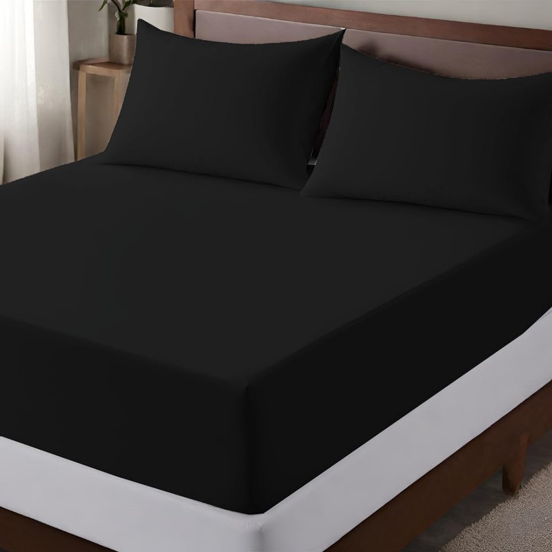 EV Dekor®MF123 Fitted Sheet Double, Black - Deep Pocket Bedsheet