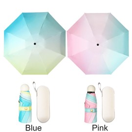 Mini Travel Umbrella with Case, 8 Ribs Folding Small Compact Portable Umbrella for Sun and Rain, Windproof Parasol with 99% UV Protection (Blue)
