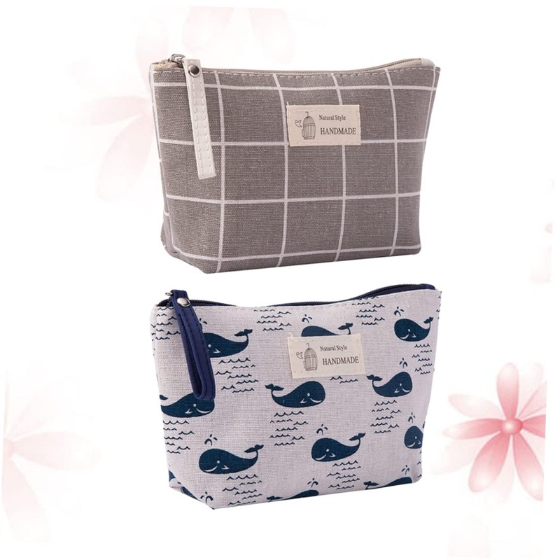 IWOWHERO 2pcs Canvas Makeup Bags Multi Function Toiletries Holders with