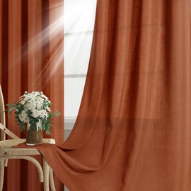 Terracotta Boho Curtains 63 Inch Length for Living Dining Room 2 Panels Set Grommet Light Filtering Linen Drapes Farmhouse Rust Colored Semi Sheer Curtains for Bedroom Kitchen Window 63 Inches Long