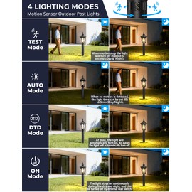 Lotsky Outdoor Post Lights 16.5'', Motion Sensor Lamp Pole Light Fixture, Dusk to Dawn Large Waterproof Aluminum Outside Exterior Lantern 360° Detection for Garden, Porch, Pathway, Patio