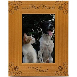 Cedar Crate Market You Left Paw Prints On My Heart, Pet Memorial Picture Frame Engraved Natural Wood Fits a 4x6 Vertical Portrait, Frame for Condolence for Animal Lovers to Keep Memories Alive