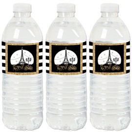 Big Dot of Happiness Stars Over Paris - Parisian Themed Party Water Bottle Sticker Labels - Set of 20