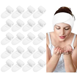 Tergy Diadema de Spa Facial de 20 Piezas, Diadema de Tela de Felpa para Lavar Maquillaje Facial, Toalla Elástica Ajustable con Cinta Mágica 1 Unidad (Paquete de 20) Blanco