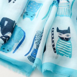 kinaviola Women's Scarf, Large Stole, Shawl, Cat, Cat, Scarf, Haori, Autumn, Spring, Summer, All Seasons, Formal Gift, Gift, blue (light)