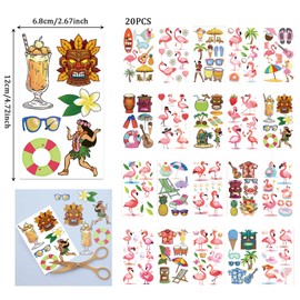 BSITSSS 20 Blätter Temporäre Tattoos, Sommer Hawaii Fake Tattoos, Tattoo zum Aufkleben Kindertattoos Stickers für Mädchen Junge Kindergeburtstag Hawaii Strand Poolparty