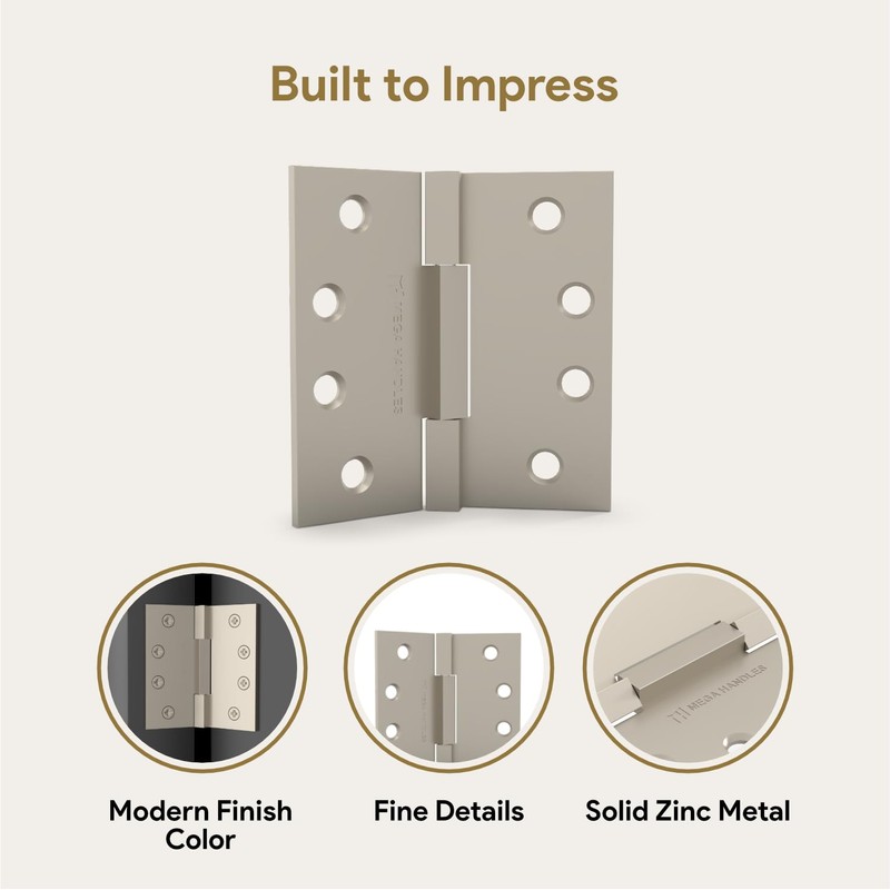 MEGA HANDLES - Square Barrel Hinges with Square Corners, Stainless
