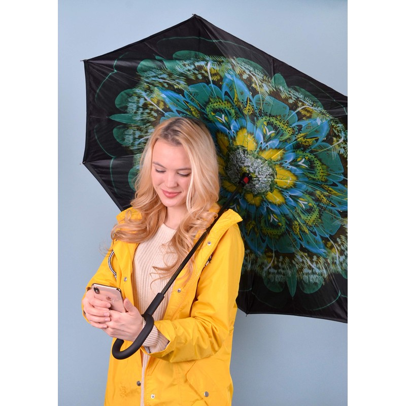 Parquet Peacock Double Layer Inverted Umbrellas - C Shaped Handle