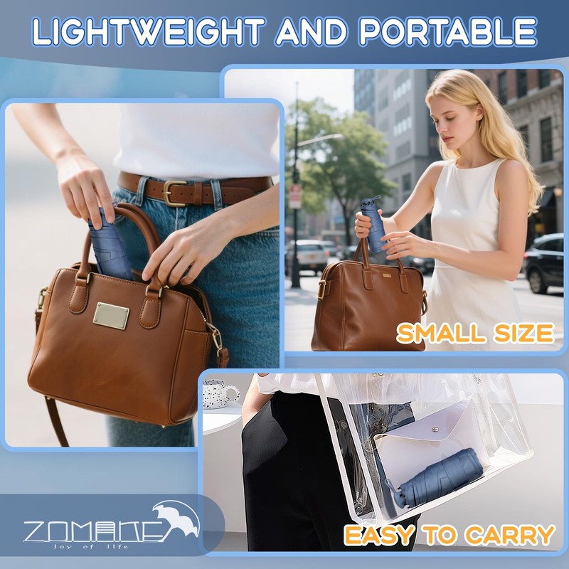 ZOMAKE Folding Umbrella, Parasol, Ultra Lightweight, Compact, Elastic Handle Design,