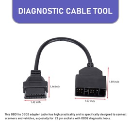 22 Pin OBD1 to 16 Pin OBD2 Cable, Conversion Adapter Work with OBD2 Scanner Tools, Flexible Anti-interference Diagnostic Harness, Compatible with Specific Models (Black)