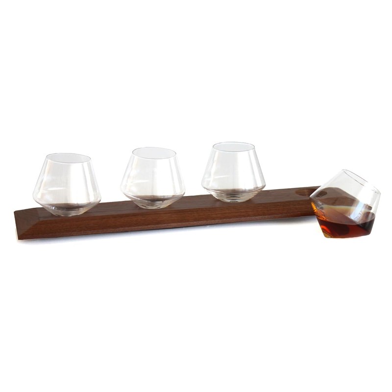 Sempli Cupa-Lift Flight Tray - Solid Walnut Wood Drink Carrier,
