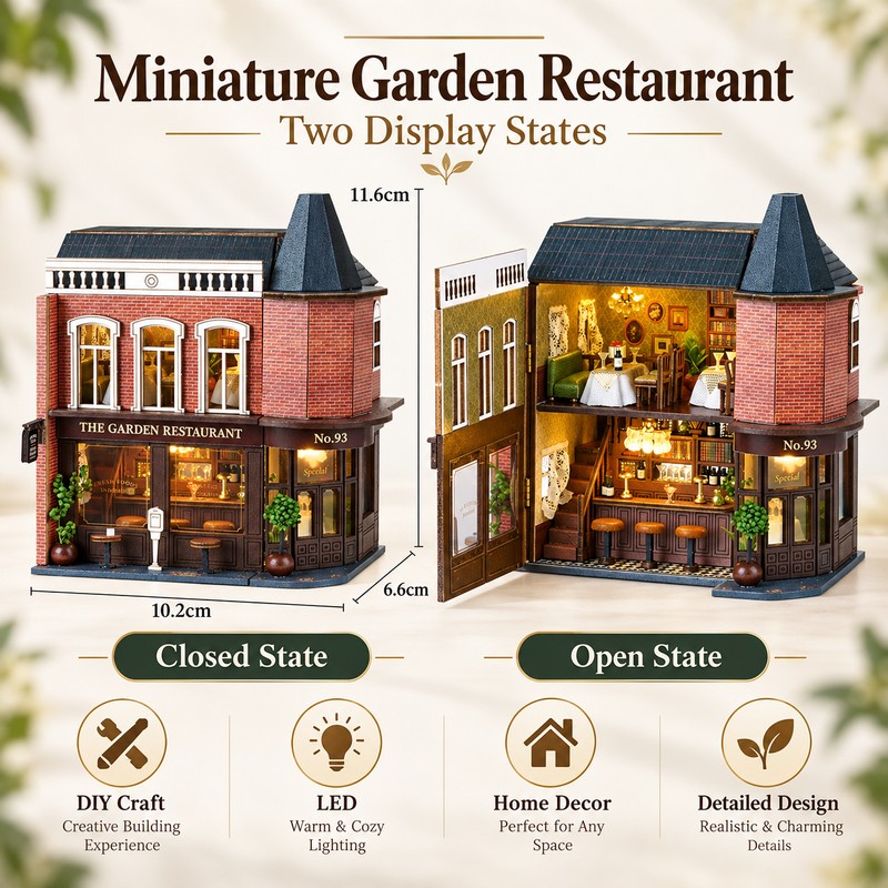 DIY Miniature House Kit with Furniture and LED Light, Wooden