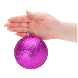 Christmas Concepts® Pack of 5-100mm (4") Large Baubles - Shiny, Matte & Glitter Design - Christmas Decorations (Purple)