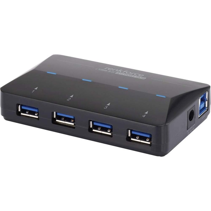 Renkforce 4+1 Port USB 3.0-Hub with Schnellladeport, with Status-LEDs black