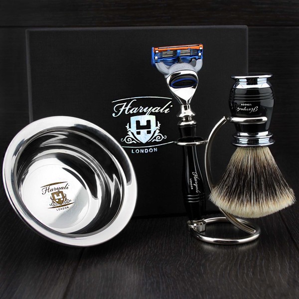 Men's Shaving Set in Black Colour Razor(Replaceable Head),Sliver Tip Badger