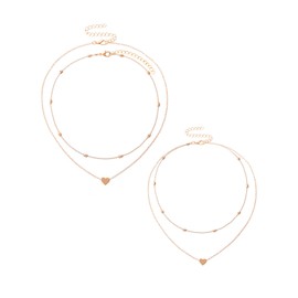 CYNOSURETECH 2 Pieces Double Layer Love Chain Set, Love Necklace, Love Anklet, Women's Layered Necklace, Gold Necklace, Cute Women's Necklace, Jewelry