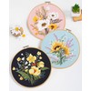 Santune 3 Pack Flower Embroidery Kit for Beginners Adults Cross
