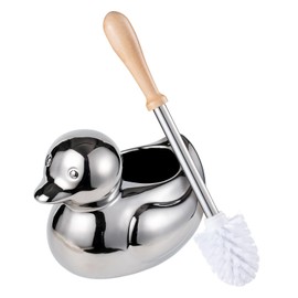 Toilet Brush Holder Set - Ceramic Silver Toilet Scrubber Brush with Duck Base, Bathroom Cleaning Brush, 7.5" Cute Toilet Brush Organizer, Home Decor& Easy Wipe Clean