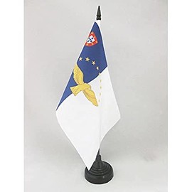 Azores Table Flag 5'' x 8'' - Portugal - Azorean Desk Flag 21 x 14 cm - Black plastic stick and base - Drapeau Açores AZ FLAG