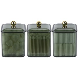 Tbestmax 3 Pack Qtip Holder Dispenser Clear Bathroom Organizer Jar Cotton Swab/Pad/Ball Holder Container Cosmetics Storage for Vanity(Green)