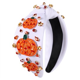 NVENF Thanksgiving Headband for Women Beaded Turkey Fall Headband Accessories Jeweled Pearl Rhinestone Knotted Hairband Autumn Fall Thanksgiving Hair Accessory Outfits Holiday Gifts (Pumpkin 2)