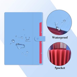 Dproptel 4 Pack Plastic Expanding File Folder A4 Letter Size Accordion Document Organizer,5-Pockets, Snap Closure,School and Office Use - 4 Colors