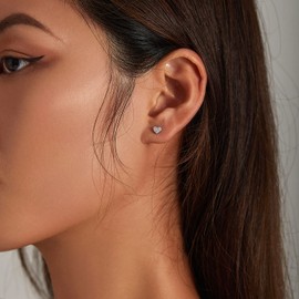 BISAER 925 Sterling Silver Tiny Heart Earrings With Screw Back Cubic Zirconia Stud Earrings for Women Cartilage Jewelry