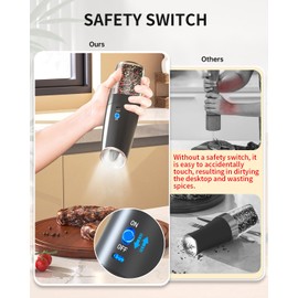 CIRCLE JOY Gravity Electric Pepper Grinder Rechargeable Salt Grinder Pepper Griner Mill Electric with LED Light, No Battery Needed, Adjustable Coarseness, Washable 135ml Container, Black