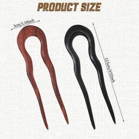 2Pcs Wooden Hair Sticks for Women U Shape Hair Forks for Long Hair Handmade Carved French Hairpin 2-Prong Vintage Wood Hair Pins for Women Girls Chignon Bun Updo Hairstyle Thin Thick Hair