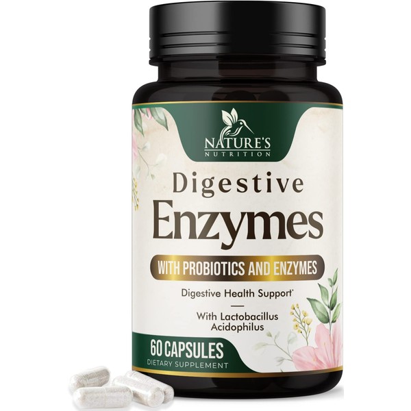 Digestive Enzymes with Probiotics and Bromelain - Extra Strength Digestive Enzyme Health Supplement for Women and Men - Supports Digestion, Gas, Bloating, and Gut Health, Non-GMO - 60 Capsules