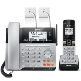 AT&T TL86103 DECT 6.0 Connect to Cell 2 Line Answering System with Caller ID/Call Waiting, 1 Corded & 1 Cordless Handset, Silver/Black
