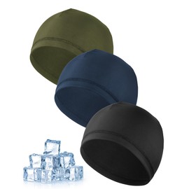 MELLIEX Pack of 3 Cooling Cycling Hat Under Helmet, Breathable Ice Silk Hat, Summer Sports Hat, Multifunctional Skull Cap for Men and Women, Black, Navy, Green, Unit size