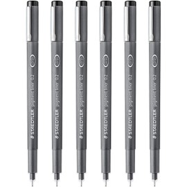 STAEDTLER Pigment Liner Fineliner 0.2mm Tip Black Ink (Pack of 6) 308 02-9