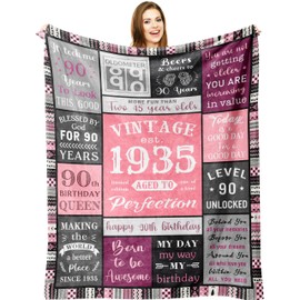Ryubein 90th Birthday Gifts for Women, Gifts for 90 Year Old Woman, 90th Birthday Decorations for Woman, 90 Year Old Birthday Gifts for Women, 1935 90th Birthday Gift Ideas Blanket 50" X 60"